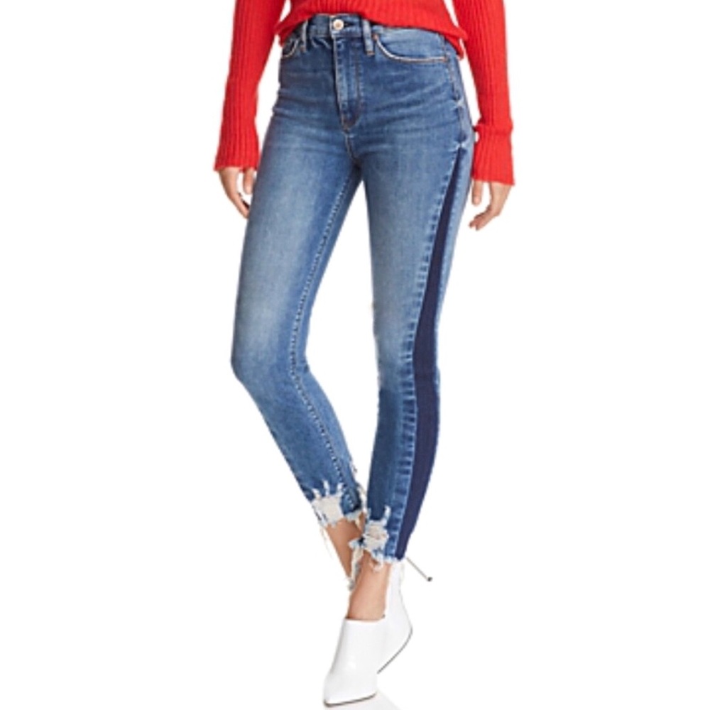 HUDSON HOLLY HIGH RISE CROP TUXEDO STRIPE Distressed Ankle Skinny Jeans …
